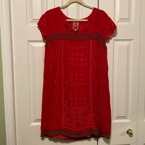 Beautiful Bright Red Johnny Was Embroidered Dress